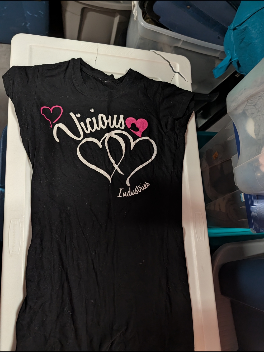 Women's Black Short Sleeve Tee with Heart Graphic